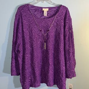 NWT Alfred Dunner Purple 3/4 sleeve top with matching necklace plus sex 3x